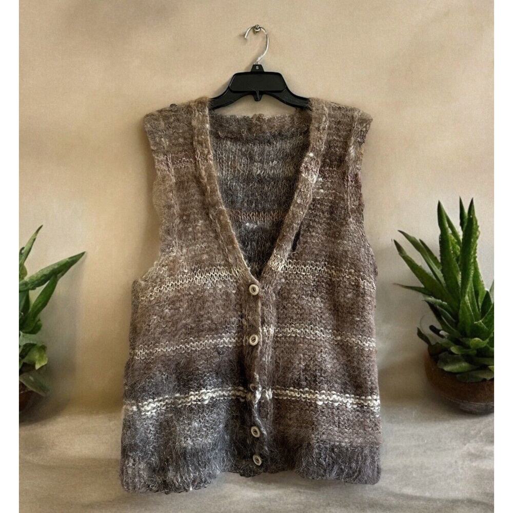 Handmade‎ Estate Furry Mohair? Alpaca Hairy Cardigan Vest Sweater Women OS Men L